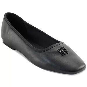 DKNY Women's Daine Ballet Flats Black Leather Flats Versatile Minimalist Design